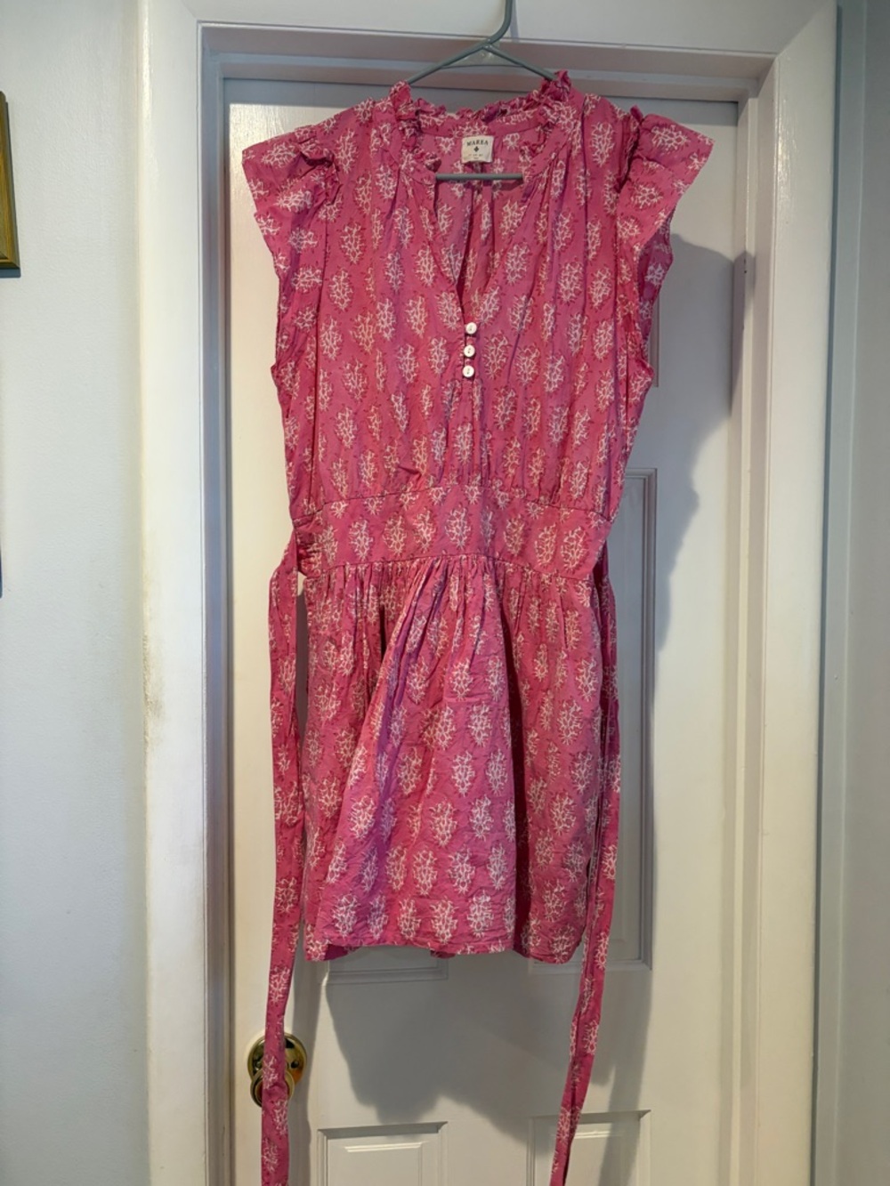 Pink Printed Mini Dress with Tie Waist